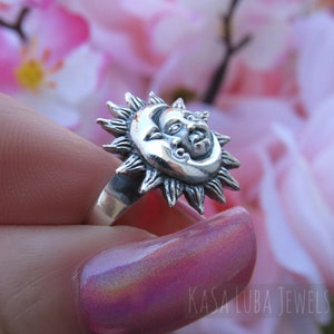 Sun and Moon Silver Ring, Silver Ring, Womens Sun Moon Ring - Etsy
