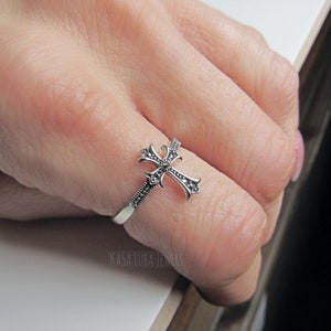 Sterling Silver Marcasite cross Ring, Sterling, Womens promise ring, Christian Cross Silver Ring - Silver Christian Ring - Faith Ring