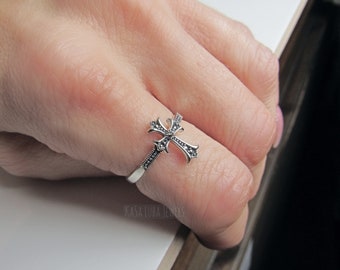 Sterling Silver Marcasite Cross Ring: Christian Faith Jewelry