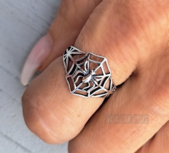Sterling Silver Spider Web Ring - Oxidized Ring - Womens