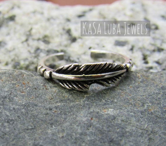 Silver Oxidized Feather Toe Ring Feather Rings Feather Toering