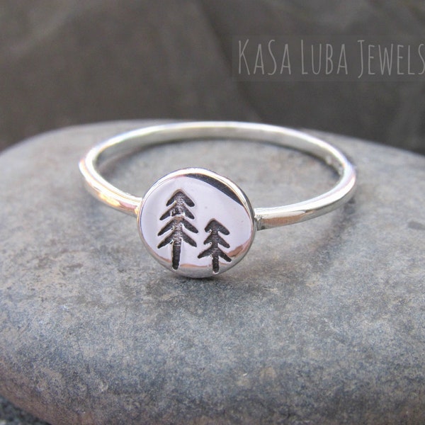 Dainty tree ring, handmade ring, Womens Sterling Silver - winter - mountains - stamped