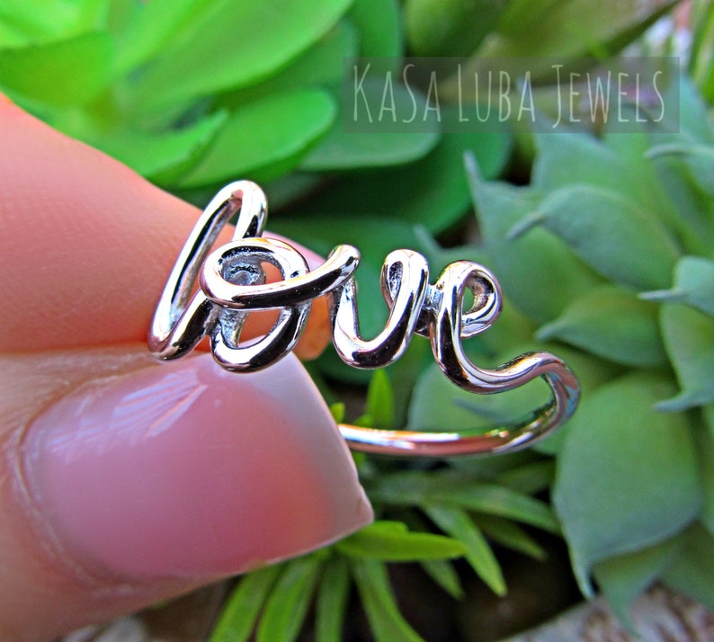 Silver Script Love Ring Love Ring Womens Silver Ring Etsy