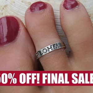 Sterling silver Aloha toe ring - silver toering  - stamped 925 - solid silver - vacation jewelry