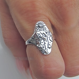 Sterling silver Celestial hands Ring - Womens Silver Hamsa Ring - gifts for her - Spiritual Ring - Hamsa Charm Ring - protection