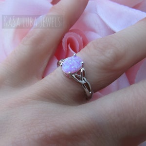 Lab Pink Opal Celtic Ring - Sterling Silver Womens Jewelry image 7