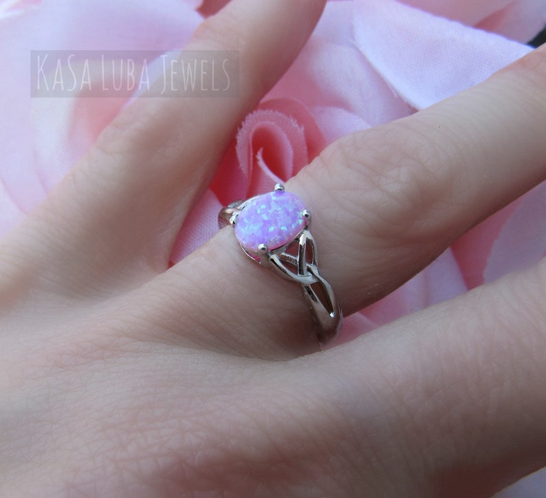 Lab Pink Opal Celtic Ring - Sterling Silver Womens Jewelry image 7