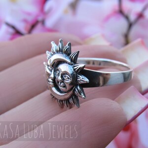 Sun and Moon Silver Ring, Silver Ring, Womens Sun Moon Ring - Etsy