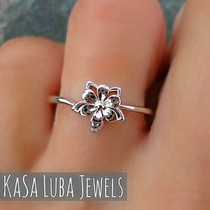 Silver Flower ring, silver plumeria ring, summer jewelry, 925 sterling silver