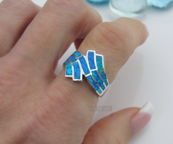 Lab created blue opal rings sale