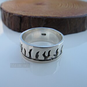 Mens sterling silver Fire ring - Biker ring - mens rock rings - cool mens rings