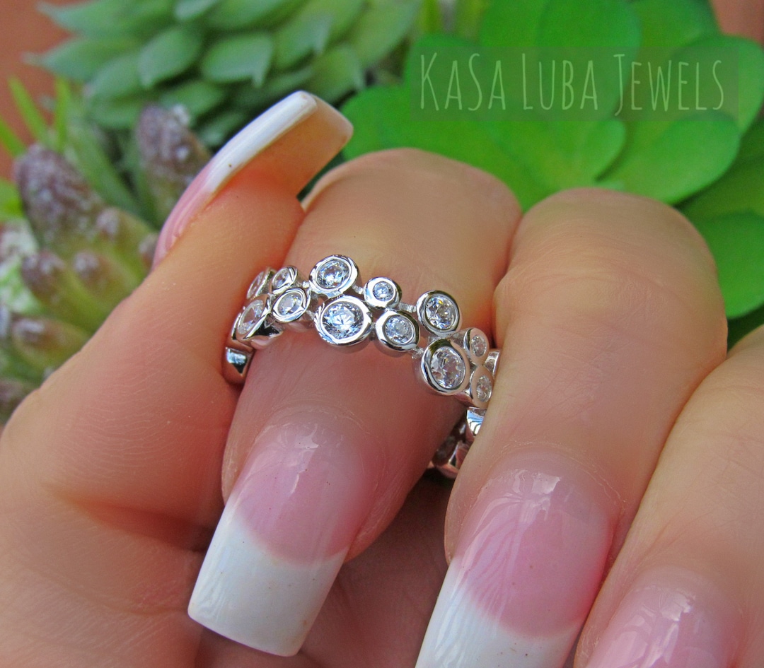 Sterlng Slver 925 Whte CZ Set Eternty Rng Sze K, M, O And Q Not - Foto 5