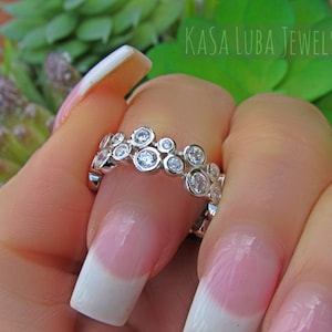 CZ Eternity silver ring, sterling silver,  Anniversary band, wedding ring, womens silver ring