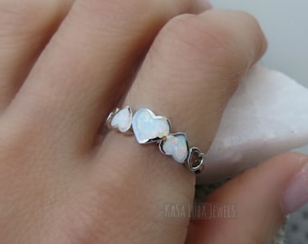 Heart White Opal Ring: Sterling Silver Celtic Promise Ring