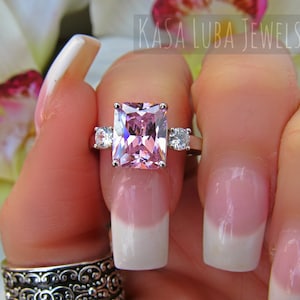 Pink Clear CZ silver ring - womens statement ring - promise ring - sterling silver - bold  ring - sparkly