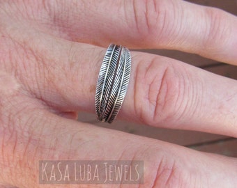 Sterling Silver Feather ring - Feather ring - wrap around ring - unique ring