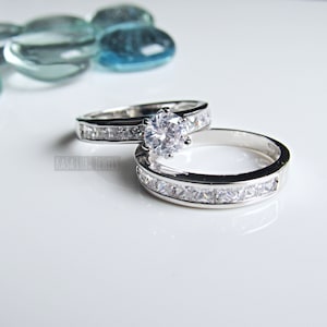 Silver CZ engagement ring, Set, engagement ring, anniversary ring, wedding rings