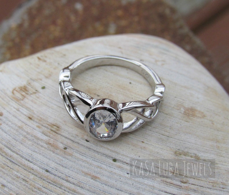 Sterling Silver Celtic Knot Birthstone Ring – Personalized CZ Solitaire, Trinity Knot Design