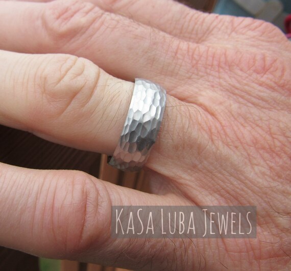 Steel Hammered Wedding Band 8mm Satin Stainless Steel Ring Wedding Rings Etsy Canada