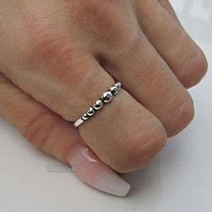 Stackable silver ring, simple, 925 sterling - beaded - Sterling