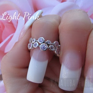 Light Pink CZ Eternity Ring: Sterling Silver Promise Band