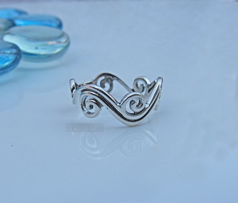 Silver wave ring Sterling Womens ring, vacation ocean, 925 silver surfer image 5