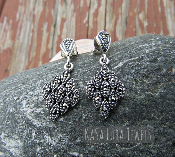 Sterling silver marcasite earrings deals
