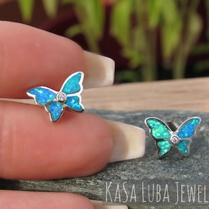 Lab Opal Butterfly silver earrings, CZ Opal butterfly earrings, opal earrings