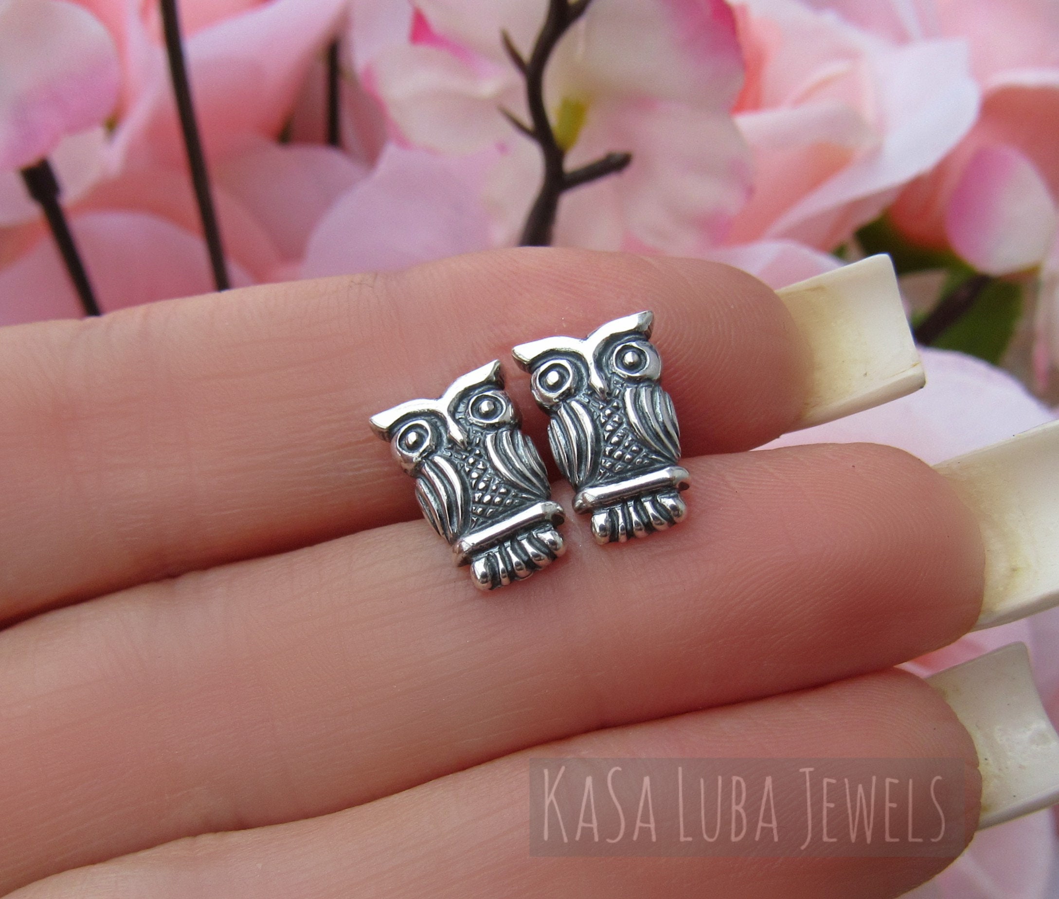 Sterling Silver Owl Stud Earrings Solid Owl Earrings Etsy