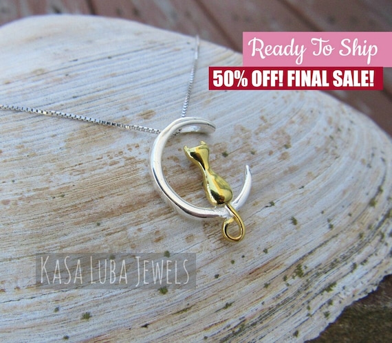 Cat moon pendant deals
