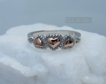 Rose Gold Heart Sterling Silver Ring - Promise Ring