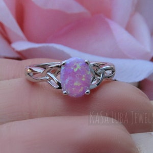 Lab Pink Opal Celtic Ring - Sterling Silver Womens Jewelry image 2
