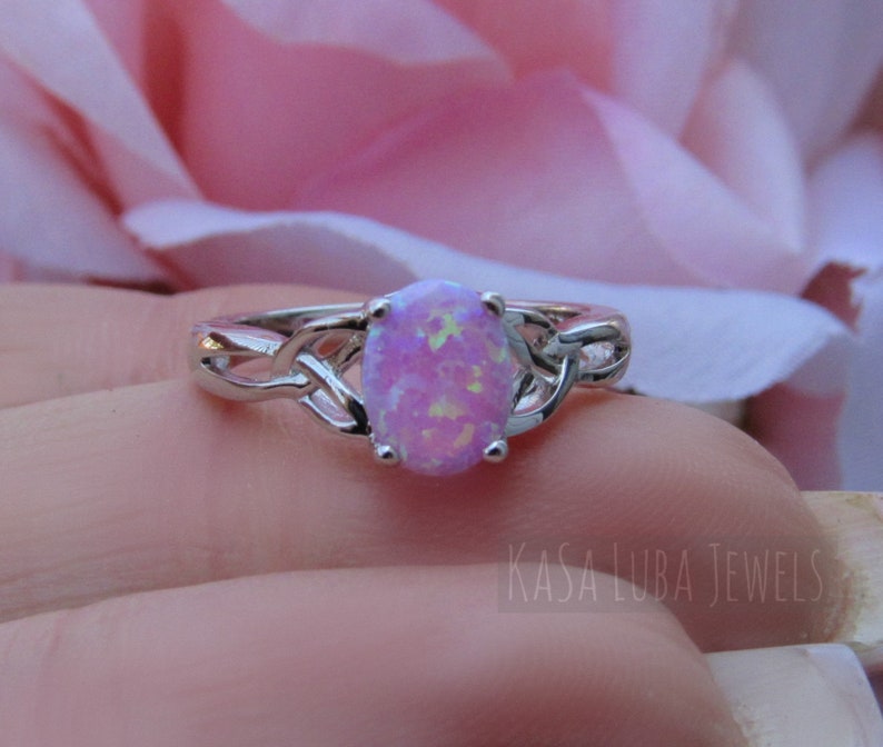 Lab Pink Opal Celtic Ring - Sterling Silver Womens Jewelry image 2