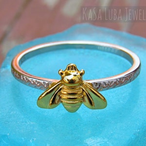 Sterling Silver Honeybee Ring - Bee Gold plated Ring - Womens - Bumble Bee Jewelry - Gift for Bee Lover - Insect Ring - Honey Bee Ring