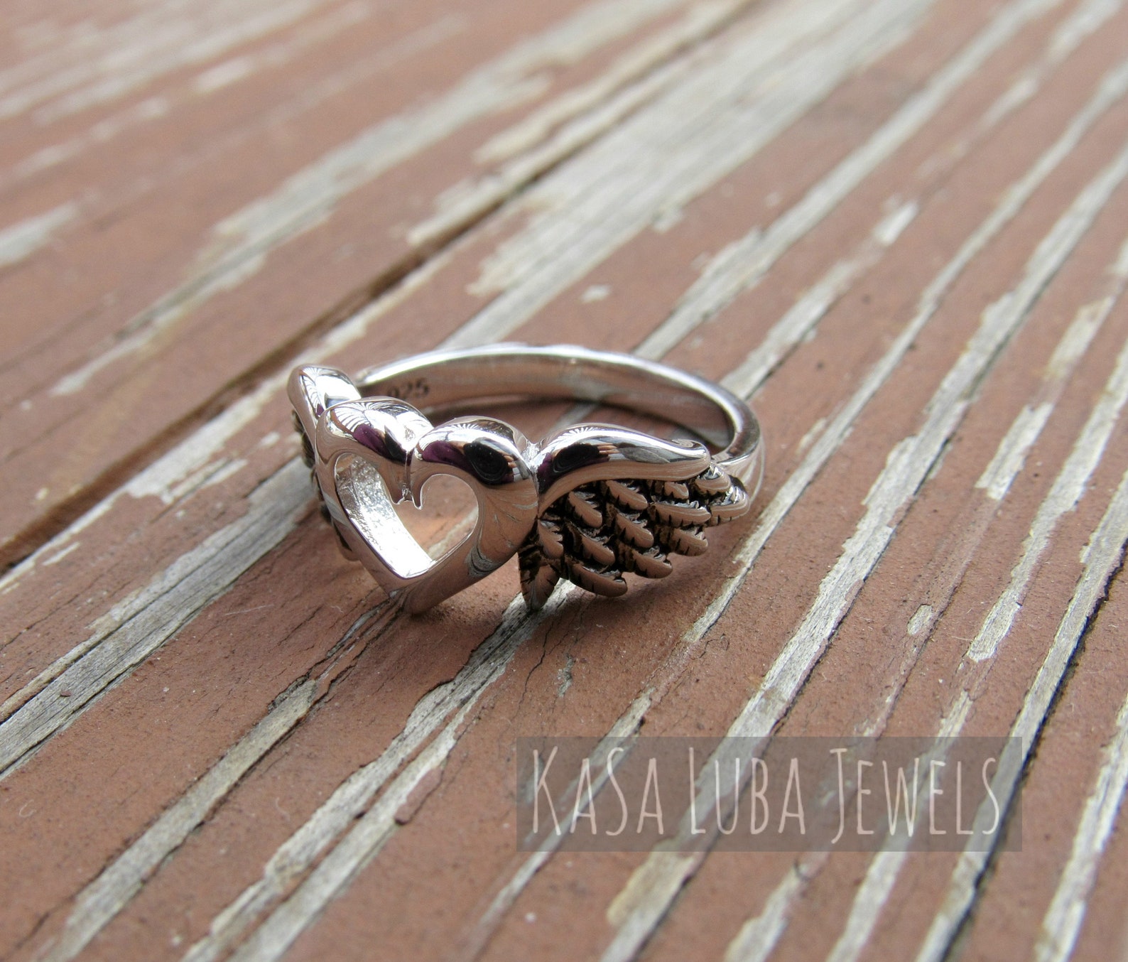 Sterling Silver Wings Heart Ring Fallen Angel in Memory of Etsy