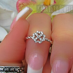 Clover cz silver ring, Sterling silver, promise ring, clover jwelry - irish jewelry - shamrock