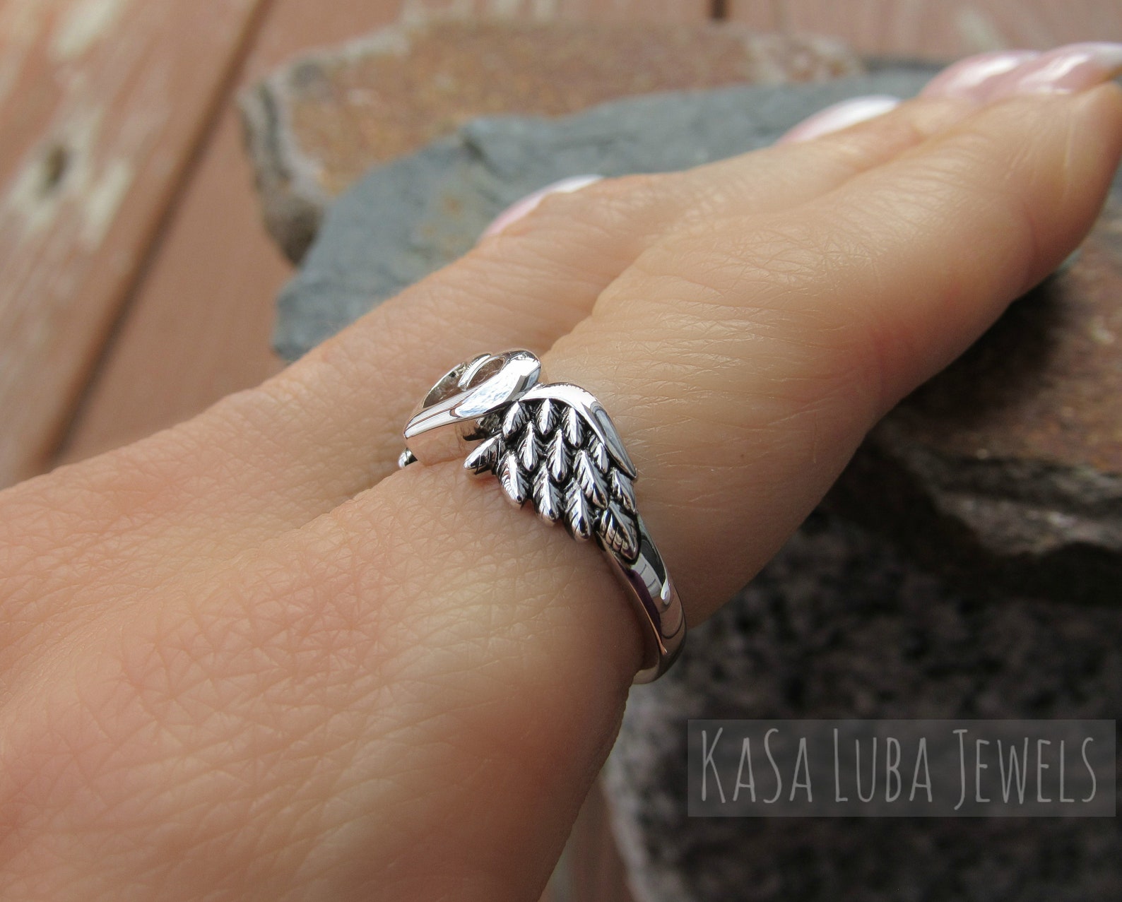 Sterling Silver Wings Heart Ring Fallen Angel in Memory of Etsy