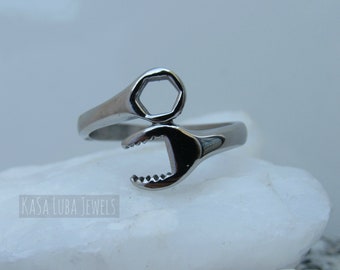 Wrench Stainless steel ring, wrench ring, Steel jewelry - allergy free - mens gifts - engineer - mechanic