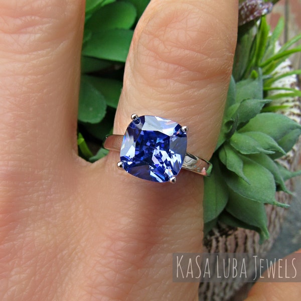 Tanzanite Cushion cut silver ring - CZ Tanzanite ring - Bold - Womens statement ring - 925 sterling silver - solid sterling silver