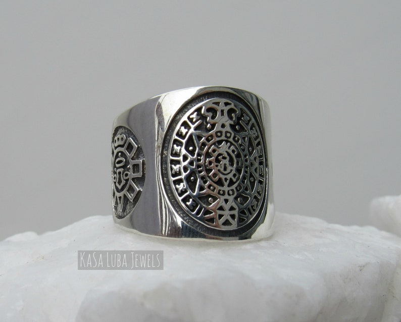 Silver Aztec Calendar Ring Mexica Calendar Rings Womens Etsy