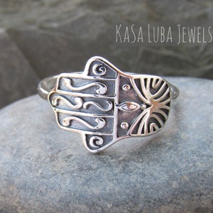 Sterling silver Evil Eye Ring - Womens Silver Hamsa Ring - gifts for her - Spiritual Ring - Hamsa Charm Ring - protection