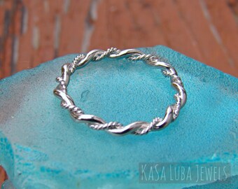 Sterling Silver Twist Ring: Stackable Rope Band