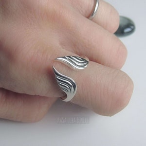 Silver Wings heart ring - adjustable - fallen angel - in memory of - angel ring - wing jewelry - sweet ring