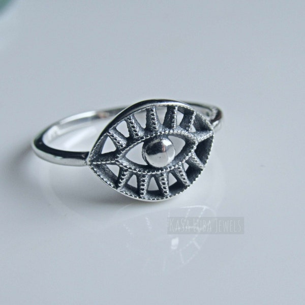 Sterling Silver Evil Eye Ring - Womens Evil Eye Silver jewelry - Evil Eye Protection Ring - Good Luck Ring - Evil Eye Gifts