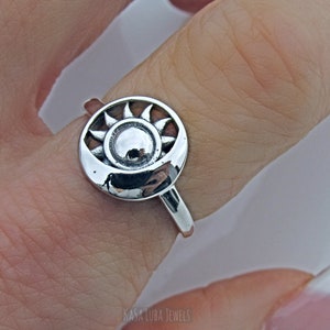 crescent Moon and sun ring, cute, womens - sweet, silver 925 - sterling