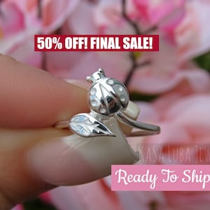 Solid Silver ladybug ring - Ladybug jewelry  - womens - sterling silver - ladybug gifts - everyday ring
