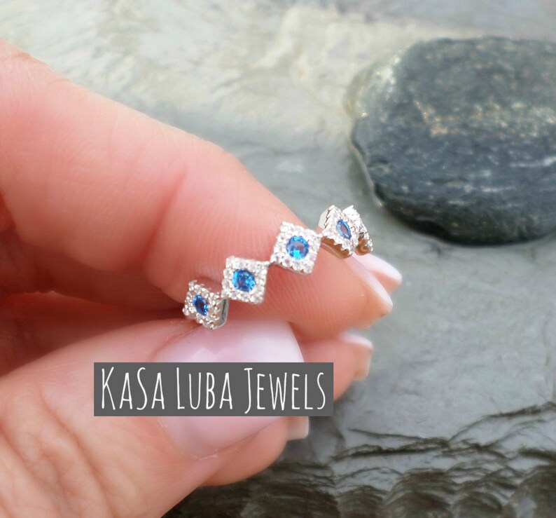 Blueand Clear Cubic Zirconia eternity SOLID sterling stamped 925 silver Tarnish free sizes 5-10