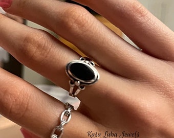 Silver Black Onyx Ring, Sterling silver, Ring, 925 - solid silver, solid sterling silver, cute ring, simple ring - dainty - stamped 925