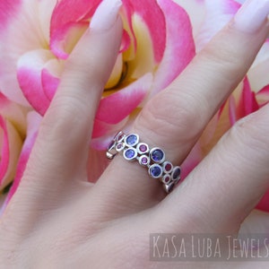 Ruby Amethyst silver ring, CZ silver ring, womens - anniversary ring, eternity ring, february birthstone, July Birthstone