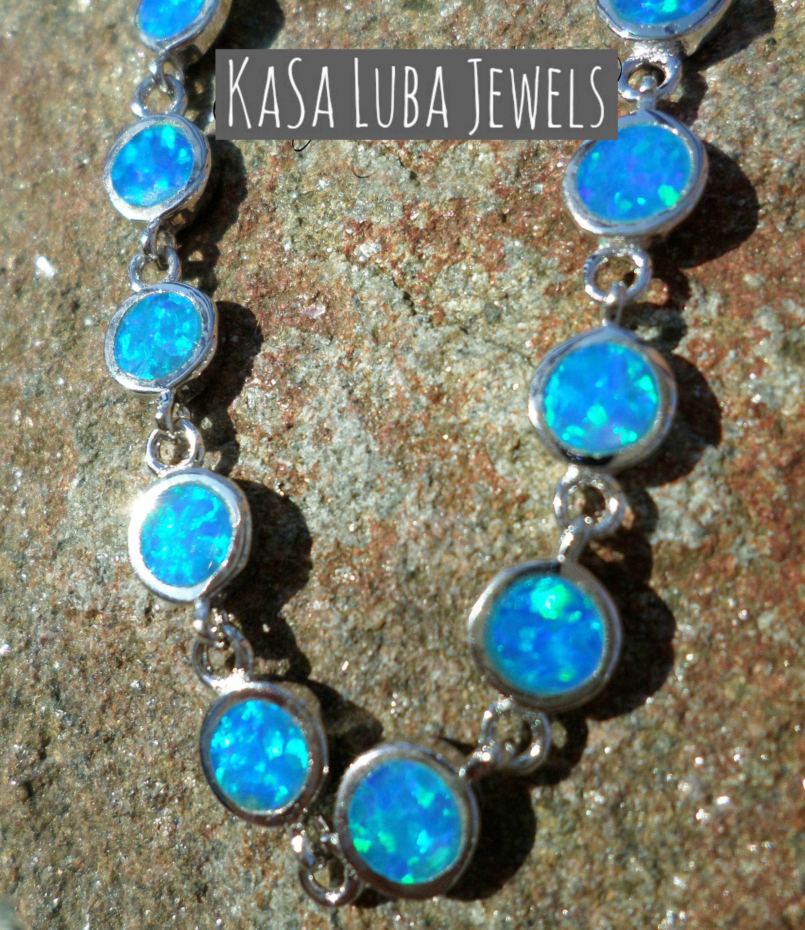 Blue Opal Bracelet Lab Opal bracelet blue opal bracelet 7.5 Etsy